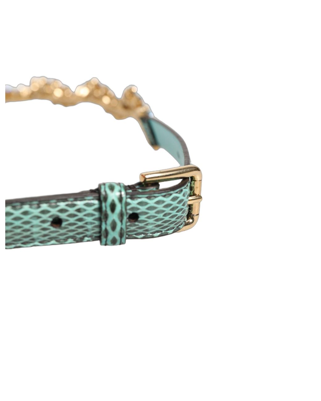 Dolce & Gabbana Green Leather Daisy Crystal Embellished Waist Belt Ayers Real Brass
