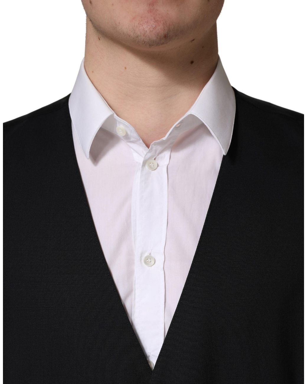Dolce & Gabbana Black Wool Single Breasted Waistcoat Vest Virgin Elastane Clothing for men