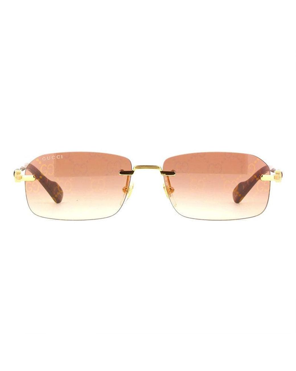 Gucci Brown Sunglasses Rectangle Rimless, With Frame And Burgundy Gradient-Mirrored Ssima Pattern Bronze Lens Gg1221S004 for men