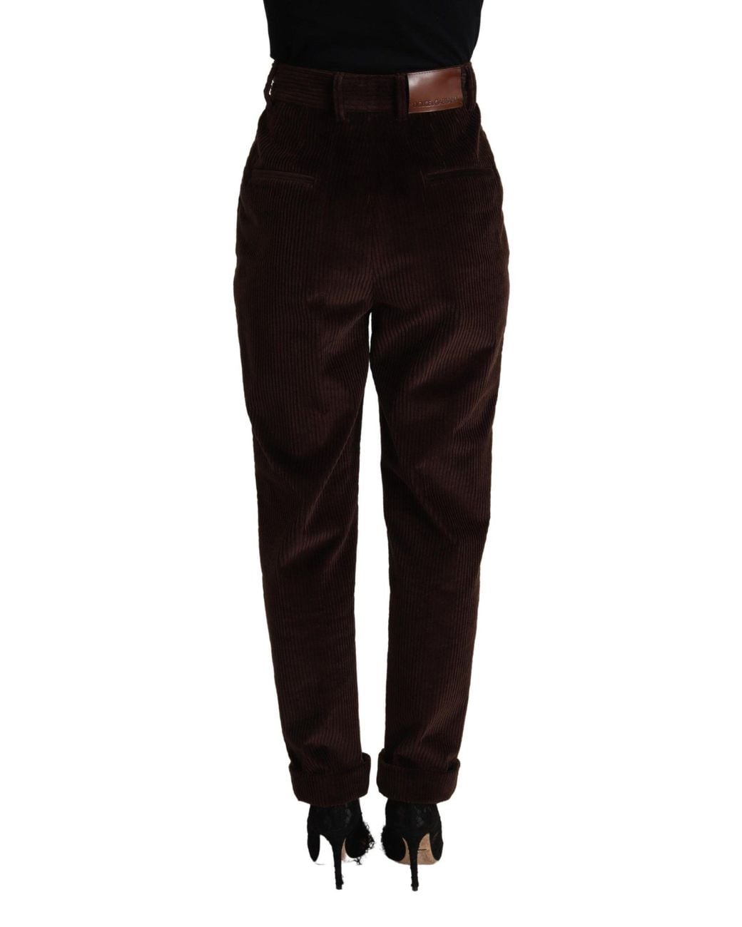 Dolce & Gabbana Black Elegant Bordeaux High-Waisted Corduroy Pant