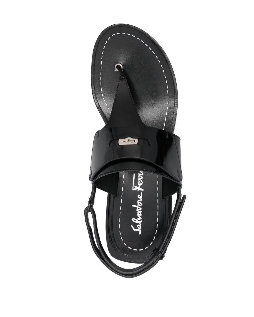 Ferragamo Black Logo-Plaque Detail Thong Sandals