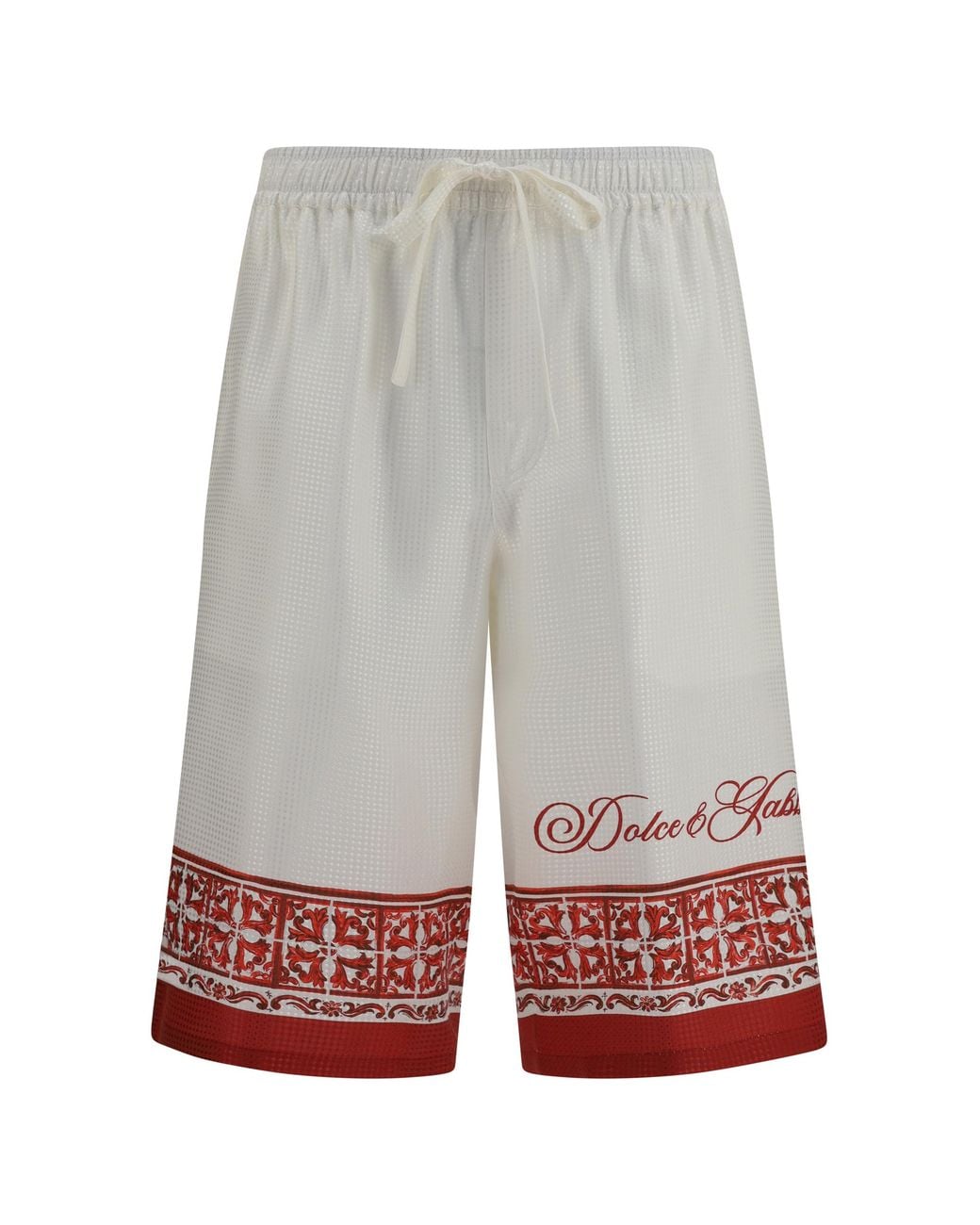 Dolce & Gabbana Gray Maiolica Print Jacquard Twill Shorts 5L Rubino Silk for men
