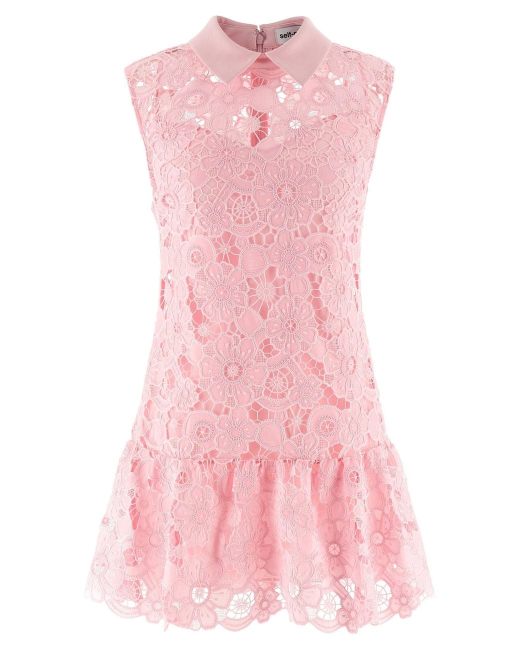Self-Portrait Pink Openwork Lace Collared Dress