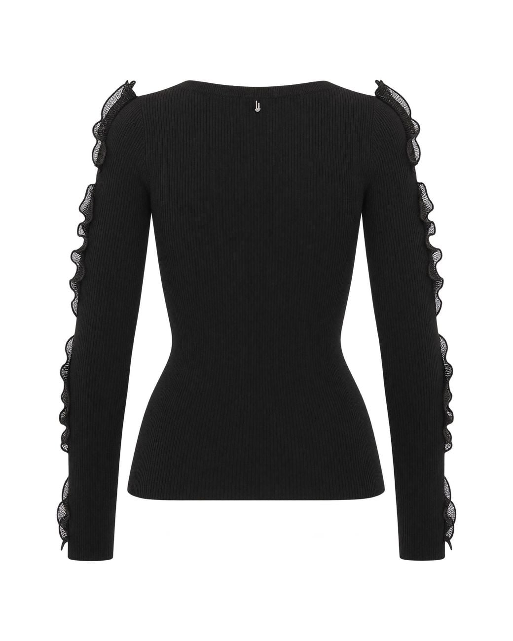 Liu Jo Black Ribbed Ruffle Knit Top Wool Sweater