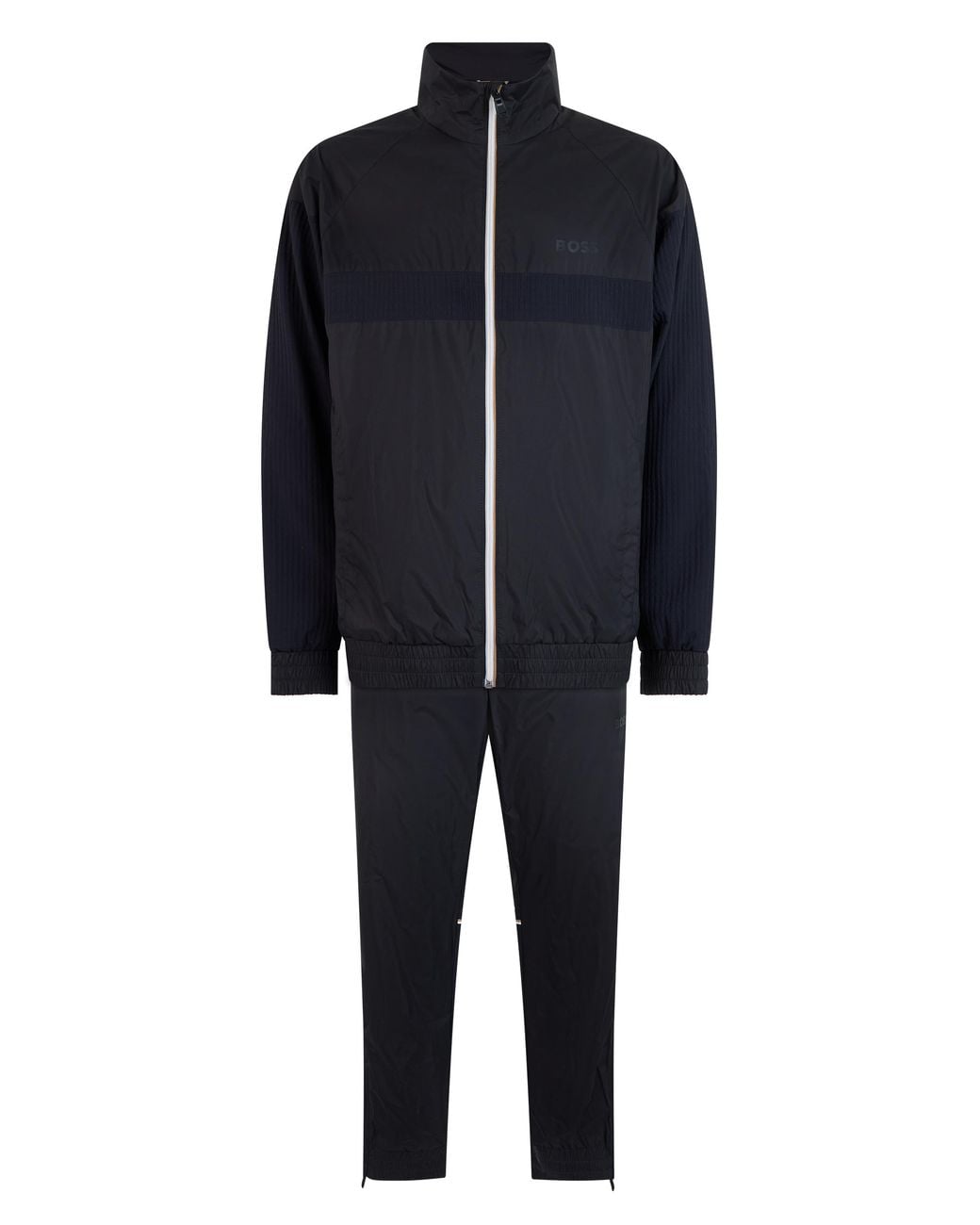 Boss Blue Jumpsuit With Zip And High Collar Polyester Sweatshirts for men