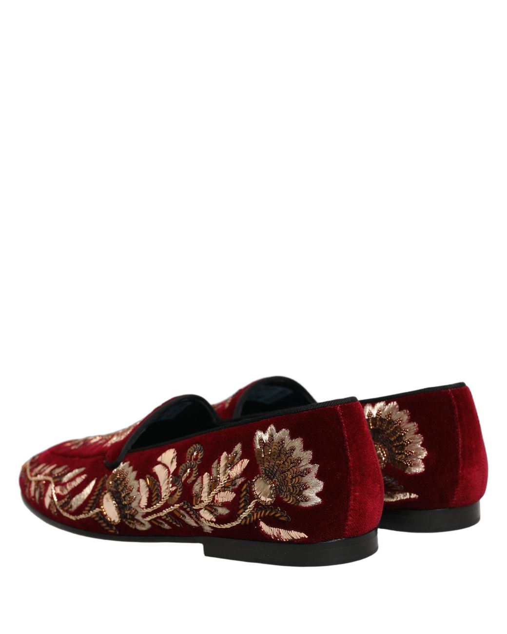 Dolce & Gabbana Black Velvet Floral Embroidery Loafers Shoes Leather for men