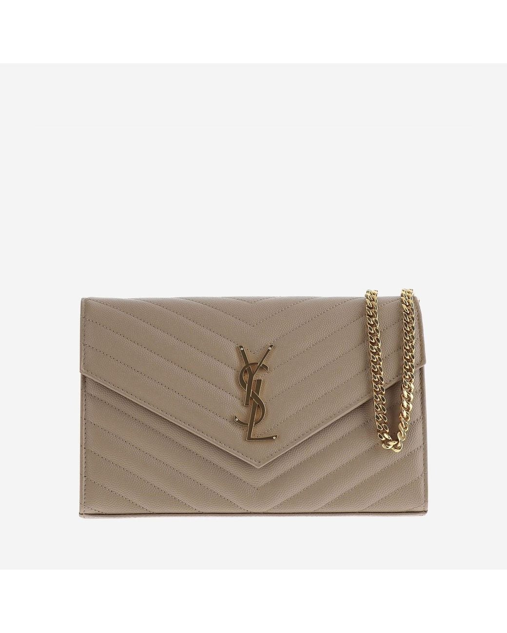Saint Laurent Brown Wallet Cassandre Chevron Leather Bag