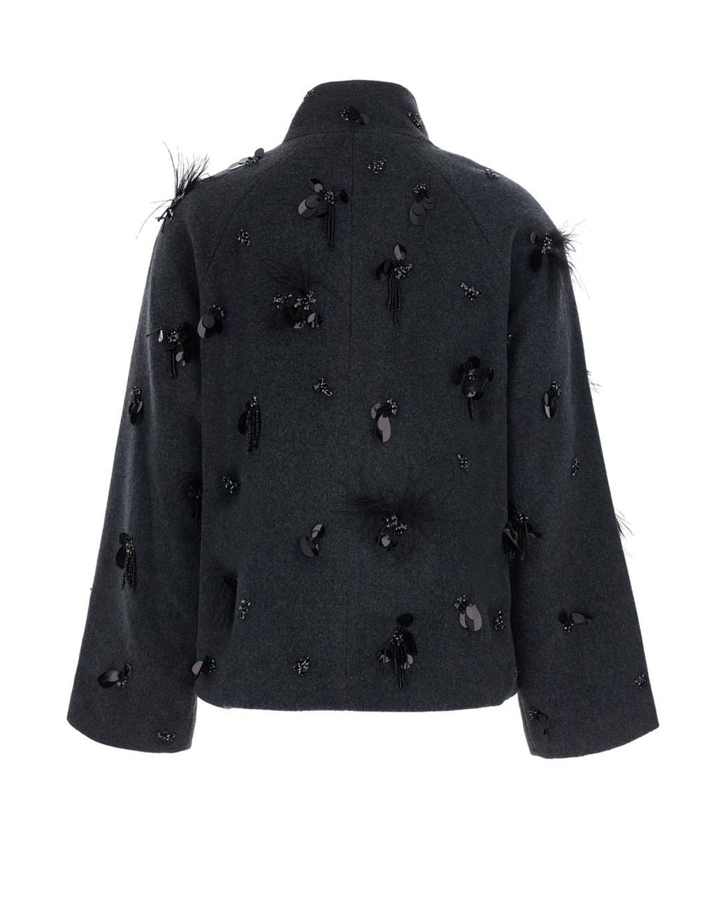 Jonathan Simkhai Black High-Neck Sequin Wool Blend Coat