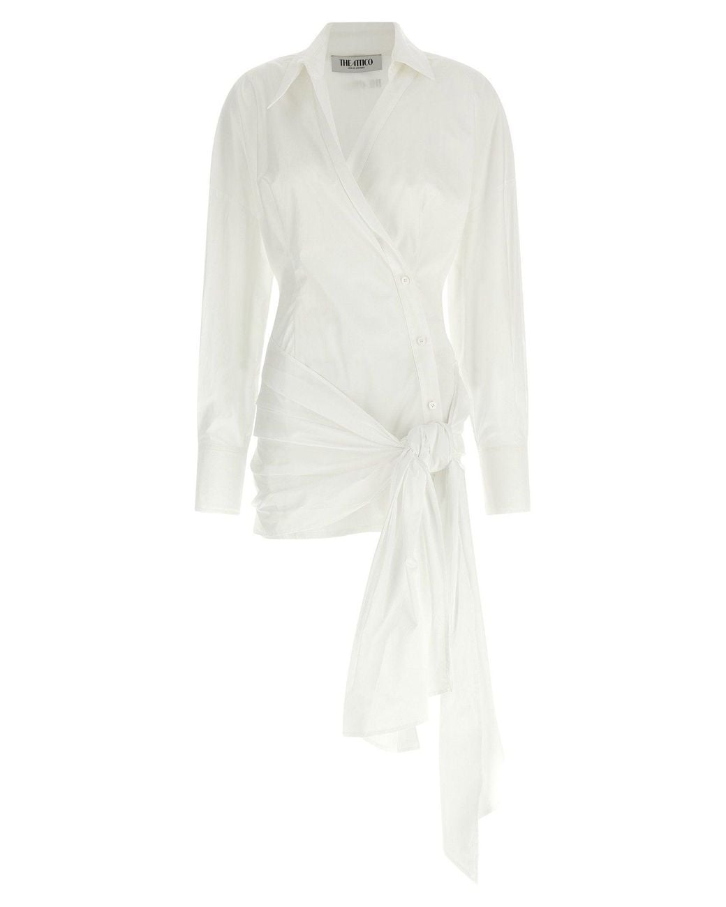 The Attico White Asymmetrical Wrap-Front Cotton Poplin Dress