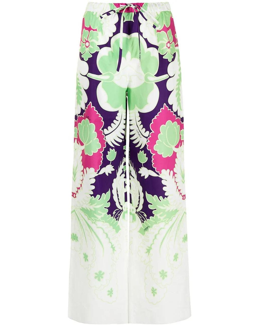 Valentino Green Printed Wide-Leg Trousers
