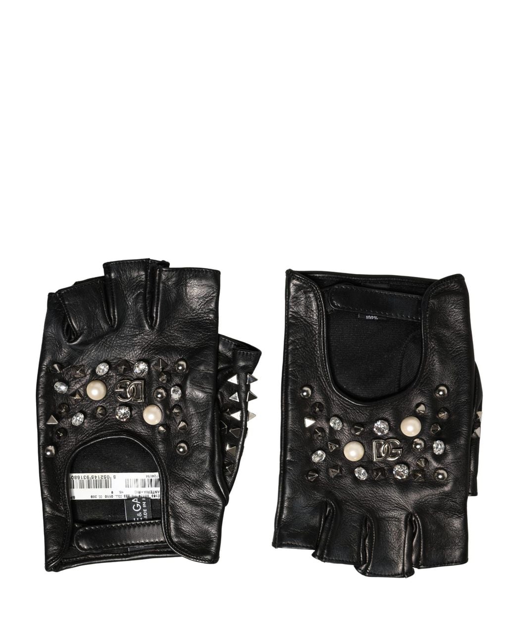 Dolce & Gabbana Black Embellished Wrist Length Mitten Gloves Genuine Leather