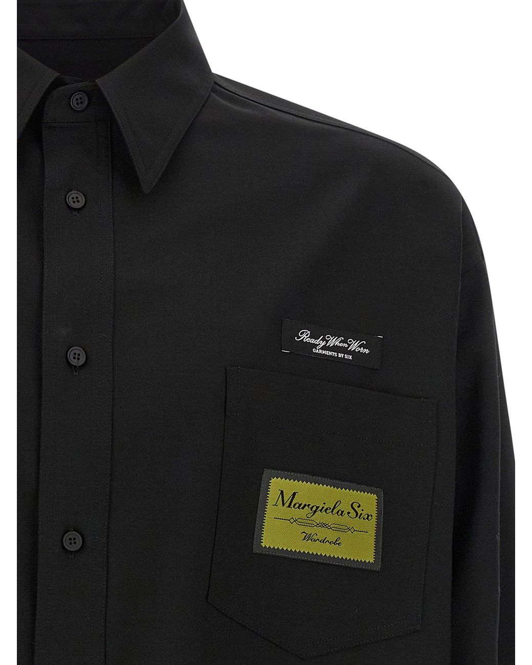MM6 by Maison Margiela Black Wool-Blend With Jacquard Labels Shirt