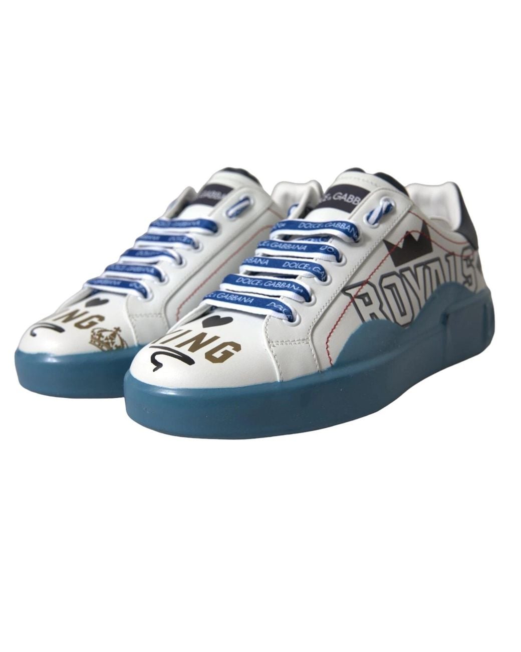 Dolce & Gabbana Blue White Printed Portofino Melt Sneakers Shoes for men