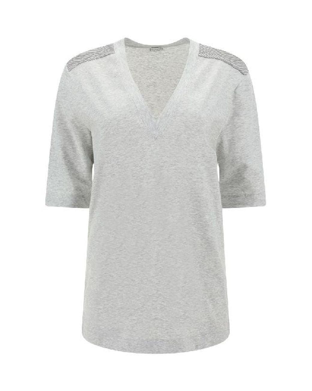 Brunello Cucinelli Gray Cotton Blend V Neck Shirt