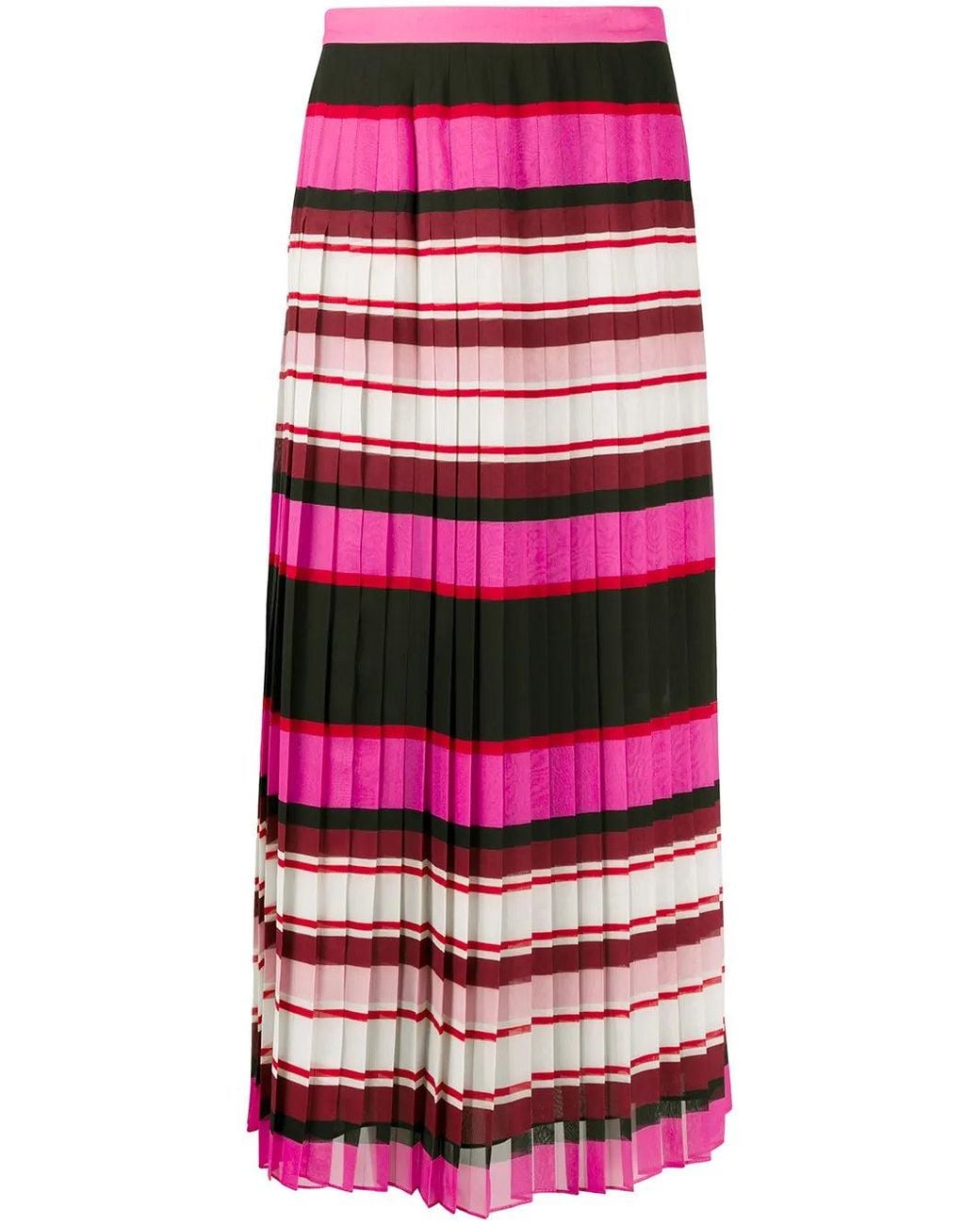 Valentino White Striped Pleated Silk Skirt