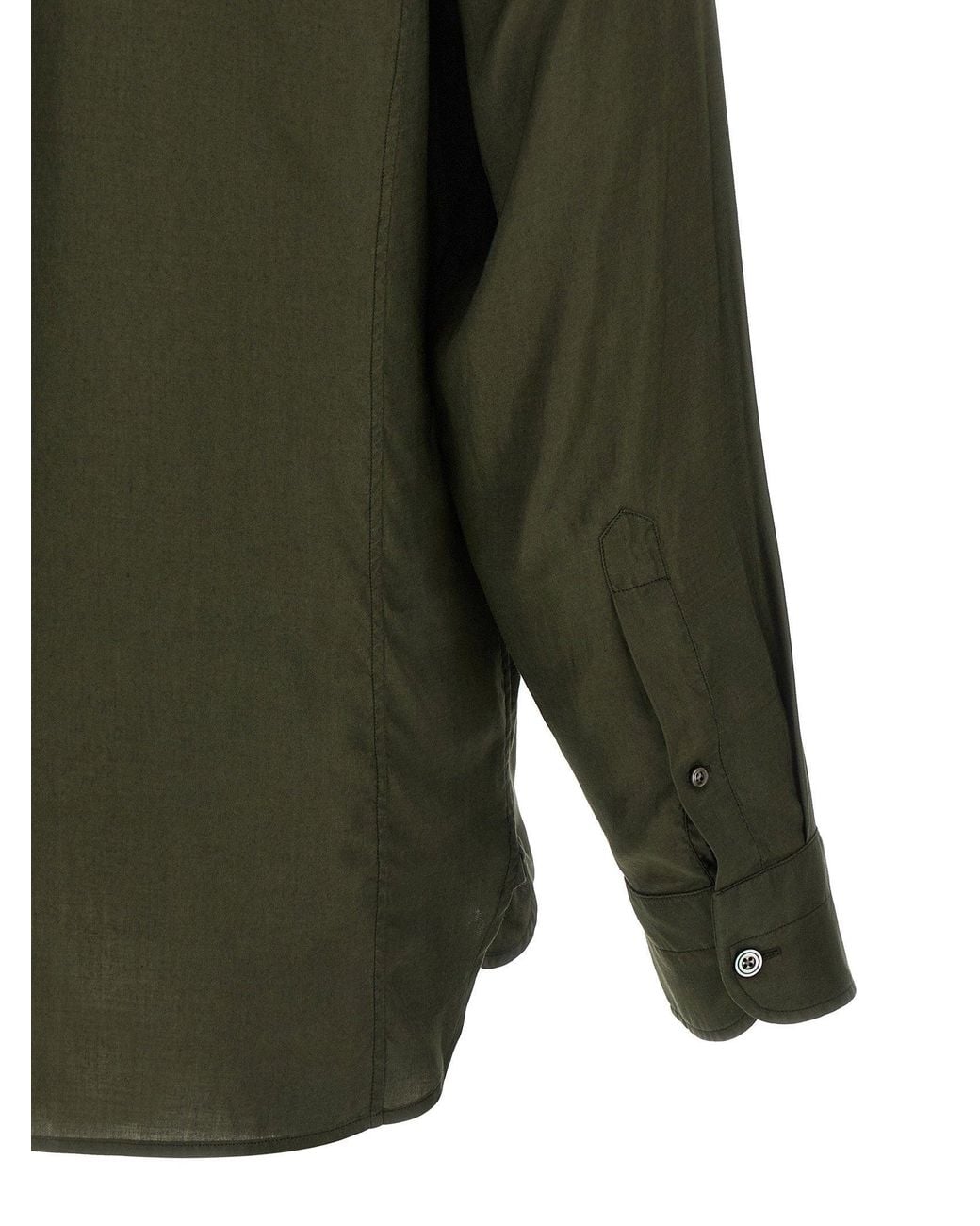Tom Ford Green Button-Down Gabardine Shirt