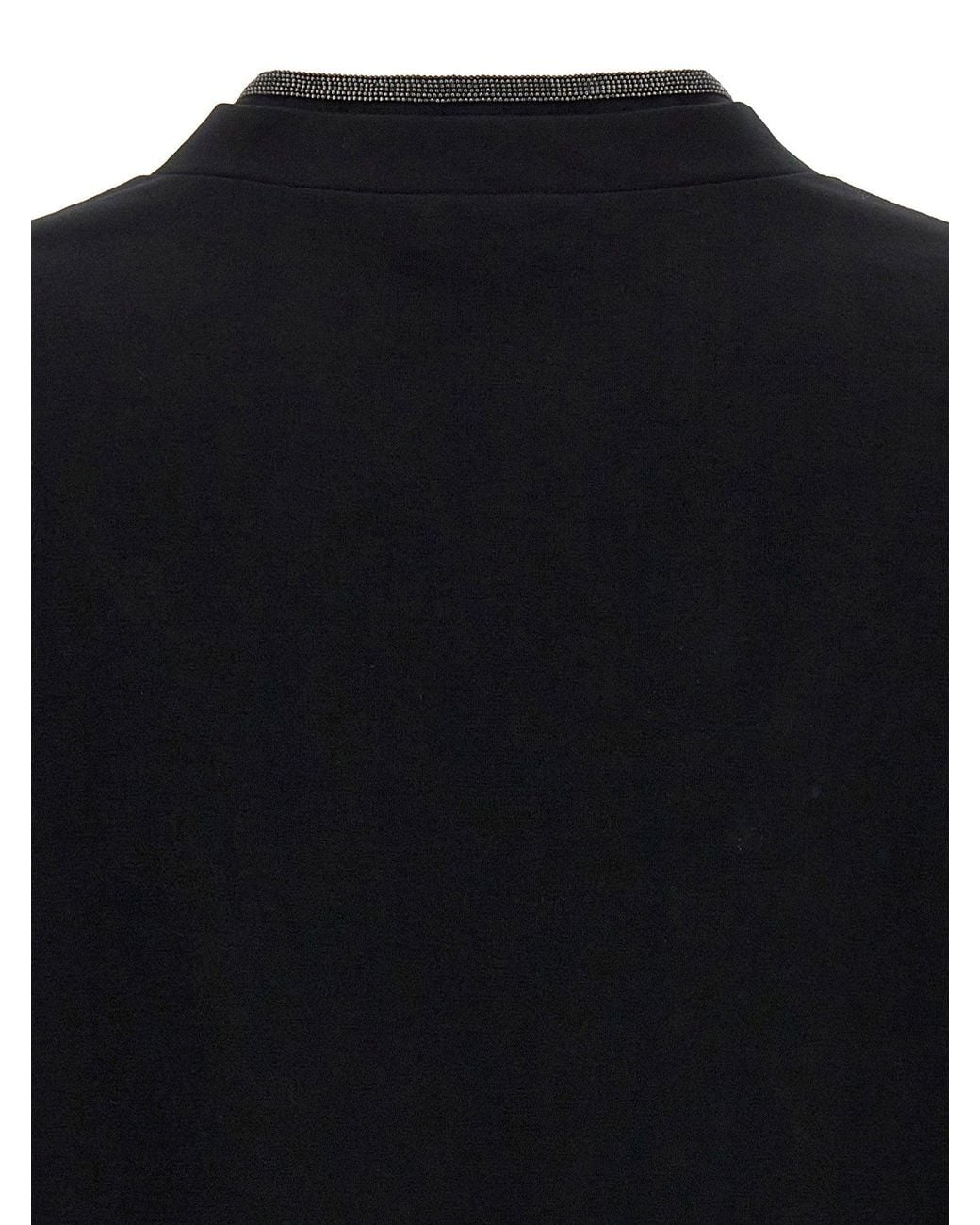 Brunello Cucinelli Black Monile-Trimmed V-Neck T-Shirt
