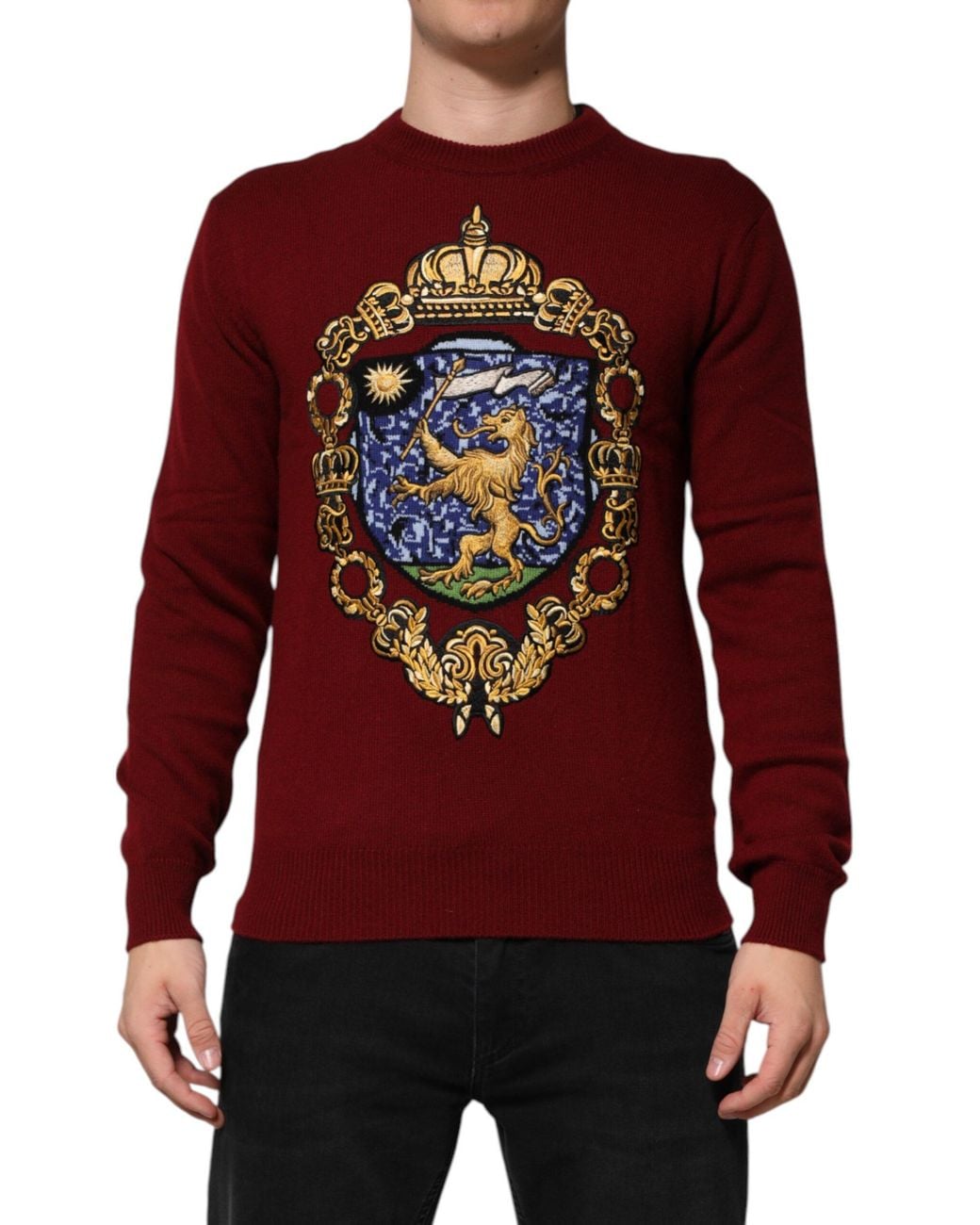 Dolce & Gabbana Red Cashmere Lion Crest Pullover Sweater Clothing for men