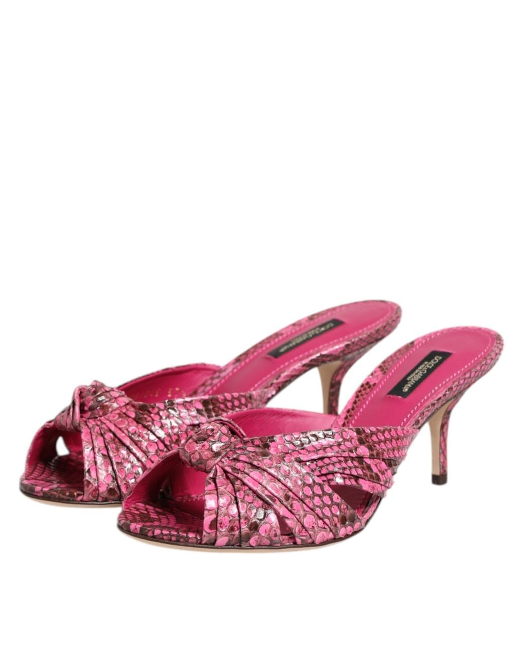 Dolce & Gabbana Pink Leather Heels Slides Sandals Shoes Python