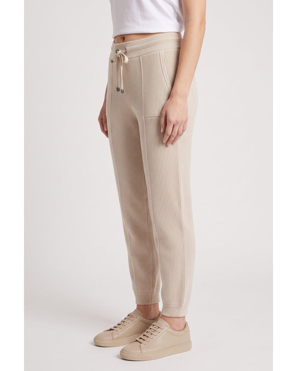 Brunello Cucinelli Natural Ribbed Knit Trousers