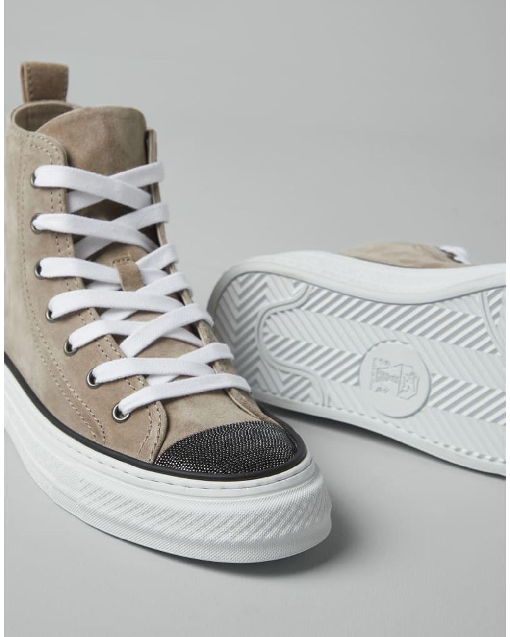 Brunello Cucinelli Gray Leather High Top Shoes