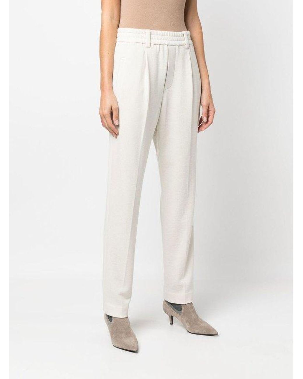Brunello Cucinelli White Warm Wool Blend Tapered Trousers