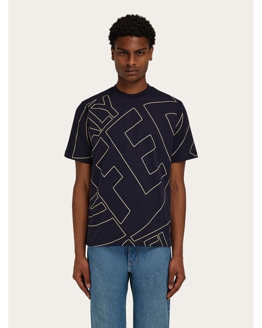 Ferragamo Blue Cotton Short Sleeve Sweater for men