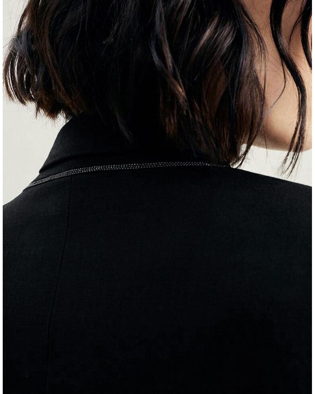 Brunello Cucinelli Blue Cropped Linen Blazer