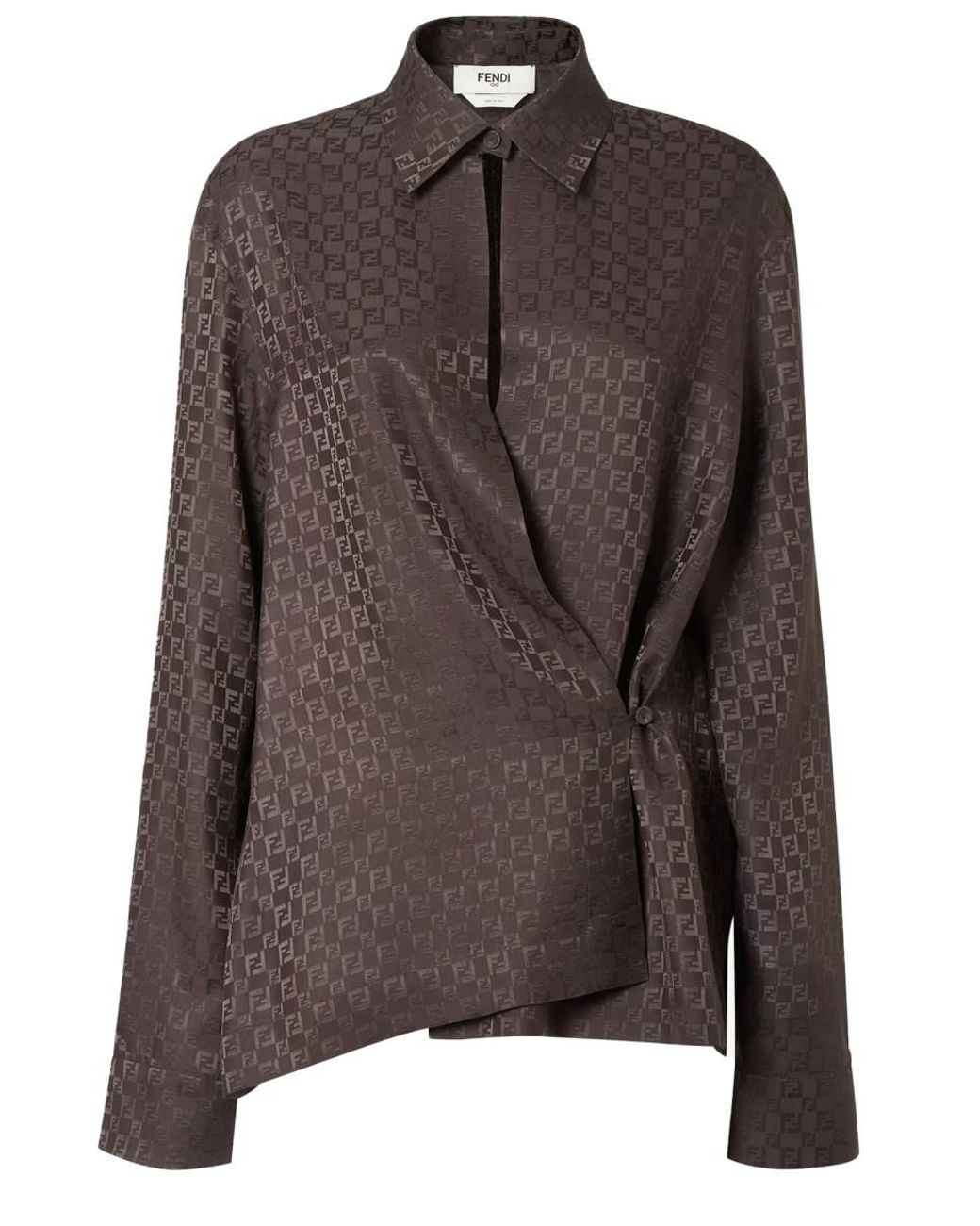 Fendi Brown Fendi Ff Jacquard Silk Shirt