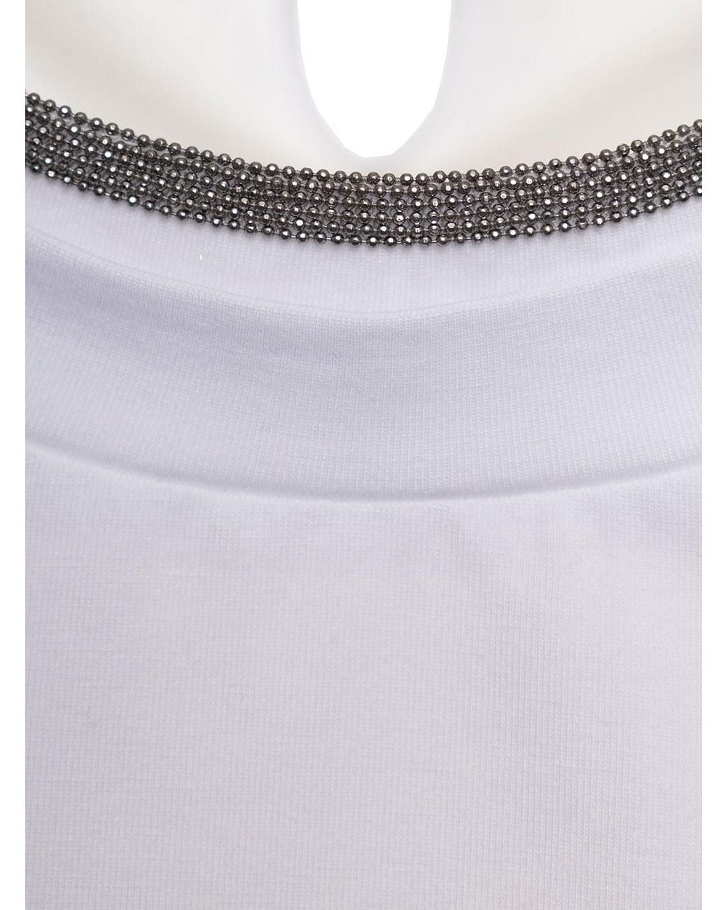 Brunello Cucinelli White T-Shirt With Monile Neck