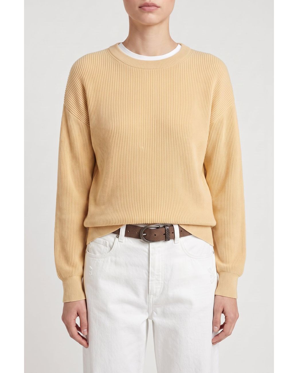 Brunello Cucinelli Natural Light Ribbed Sweater