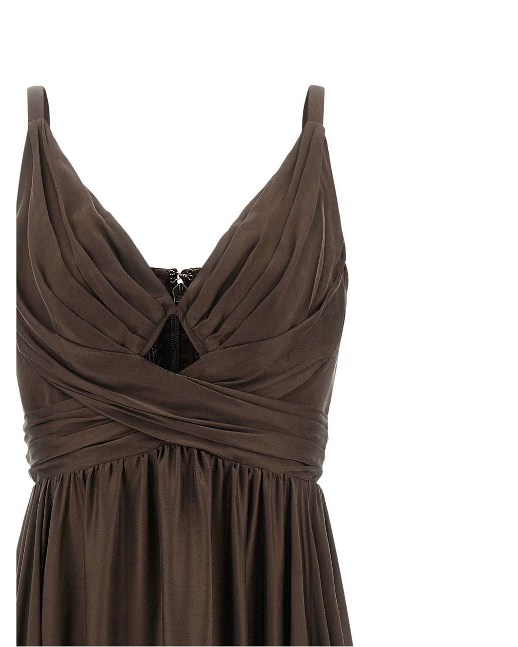 Zimmermann Brown Pleated Silk V-Neck Dress