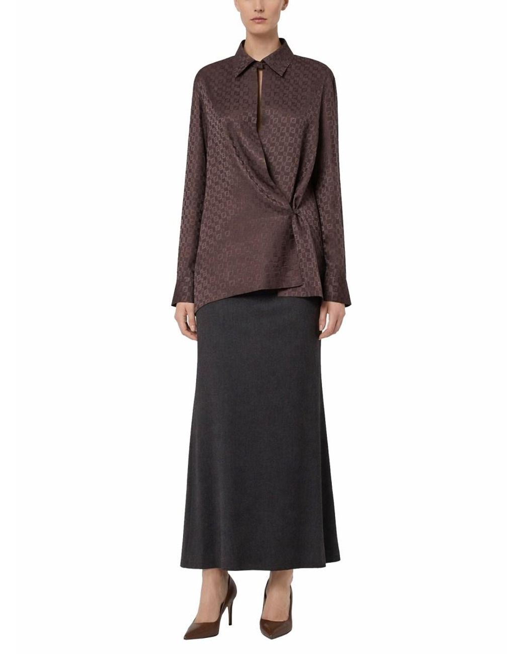 Fendi Brown Fendi Ff Jacquard Silk Shirt