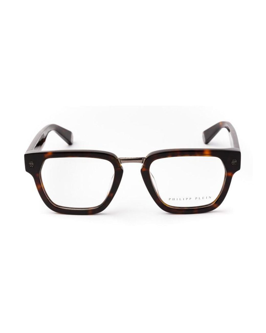 Philipp Plein Black Eyeglasses Rectangle Full Rim, Shiny Dark Havana Frame And Clear Demo Lenses Lens Vpp055W0722 Sunglasses for men