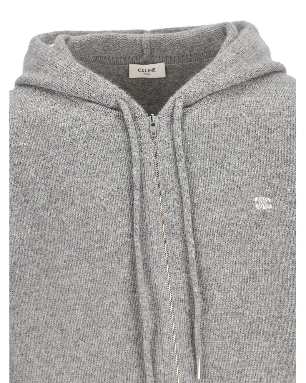 Celine Triomphe Zip-Up Long-Sleeved Hoodie in Gray for Men | Lyst