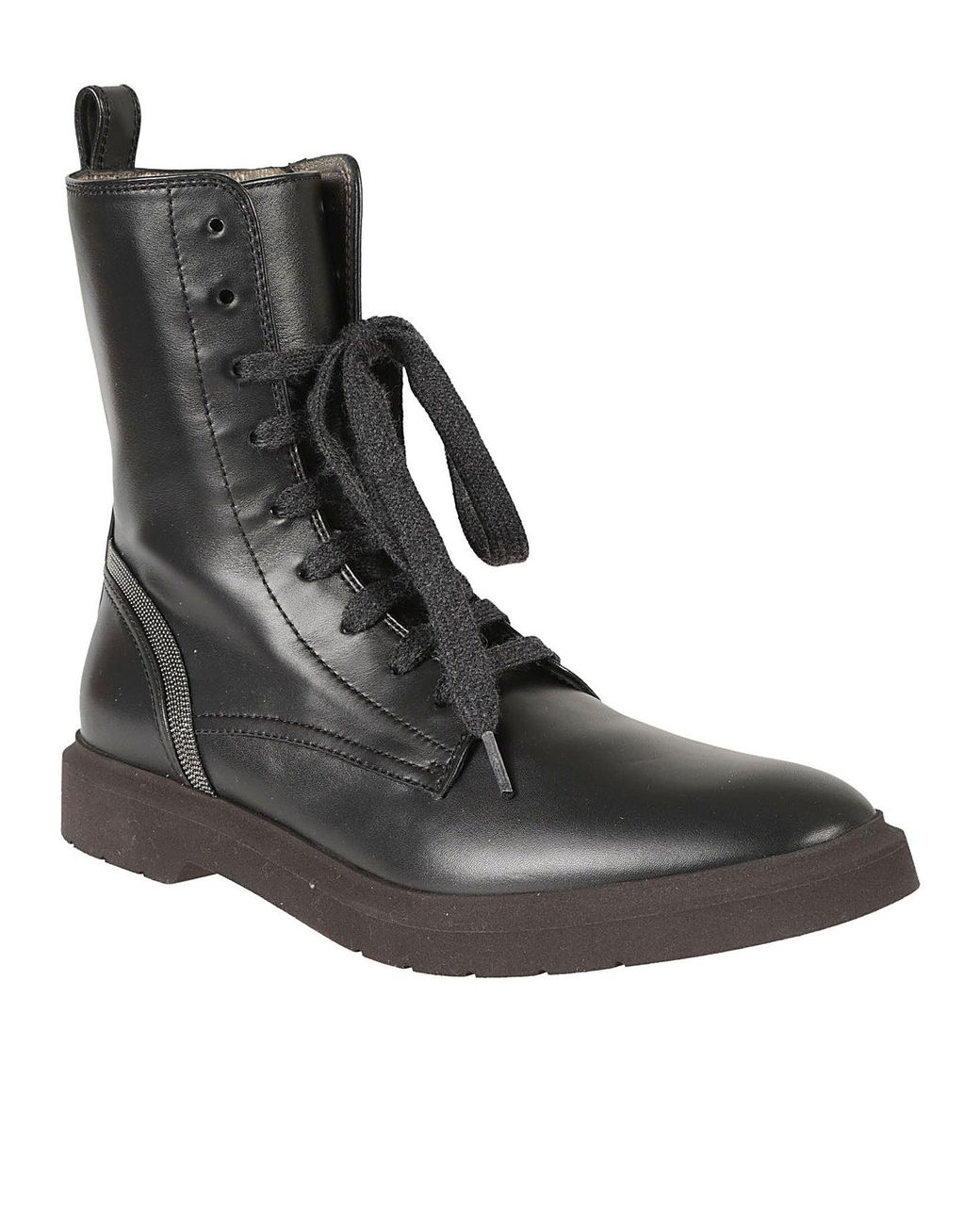 Brunello Cucinelli Black Leather Lace Up Ankle Boots