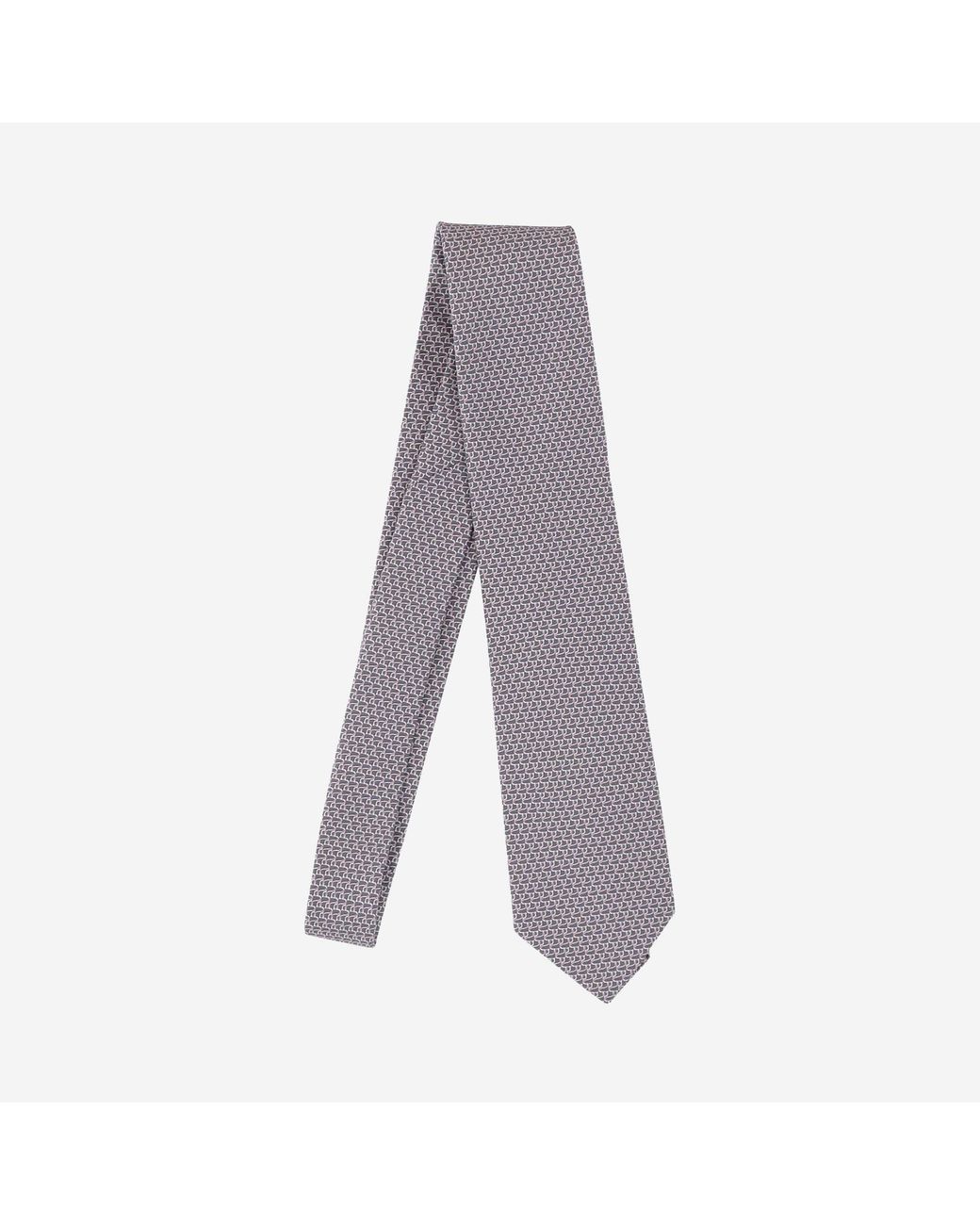 Ferragamo Gray Silk Tie Geometric Pattern Ties & Bow for men