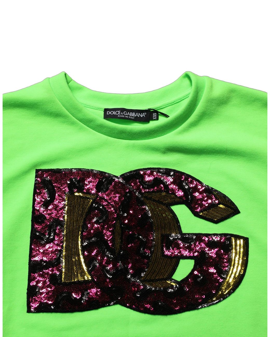 Dolce & Gabbana Green Neon Dg Sequined Sleeveless Jersey Top Polyester
