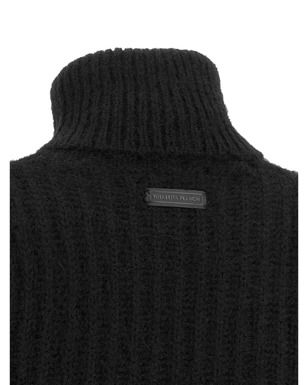 Elisabetta Franchi Black Ruffled Cropped Bustier Sweater