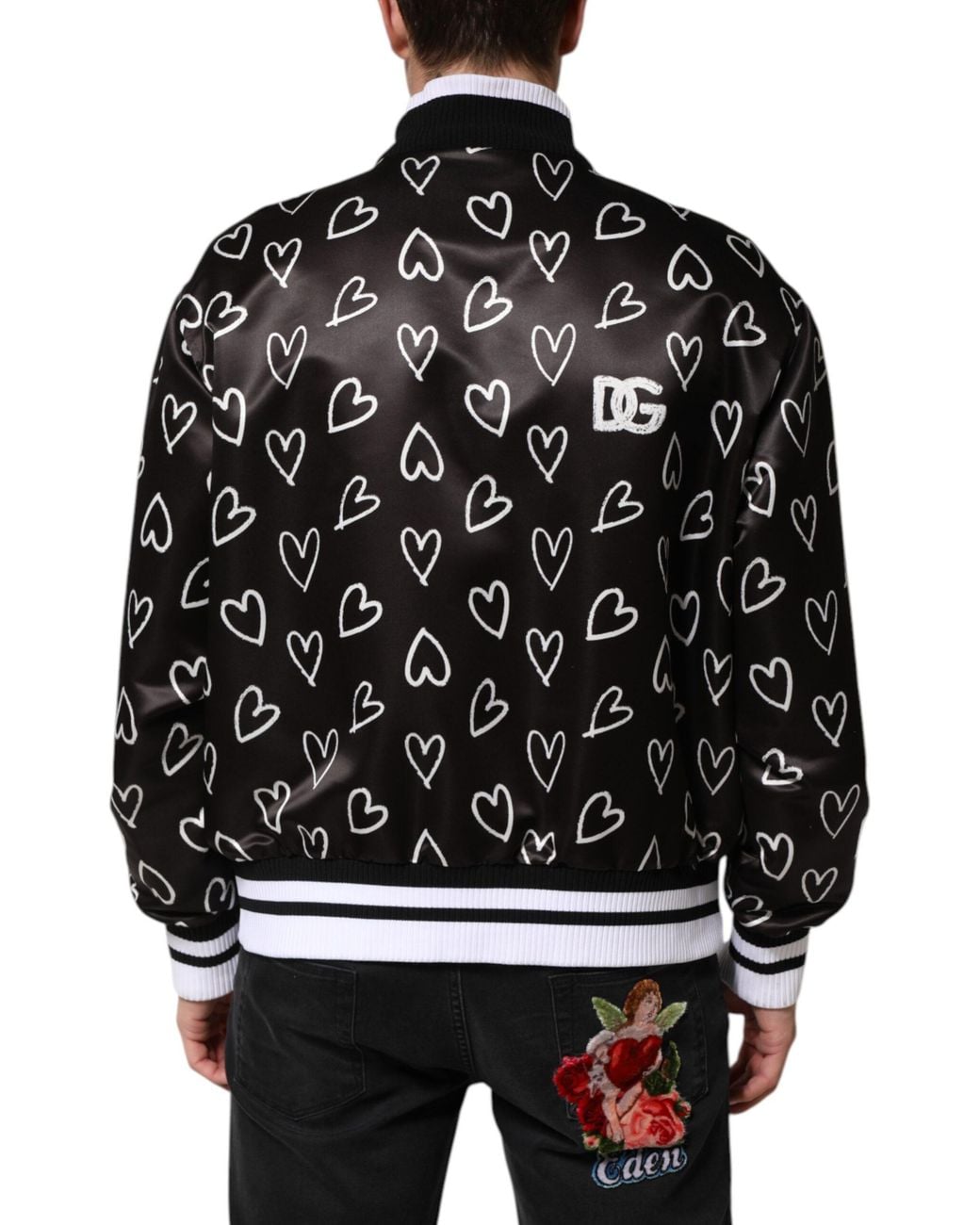 Dolce & Gabbana Black Hearts Pattern Zipup Jacket for men