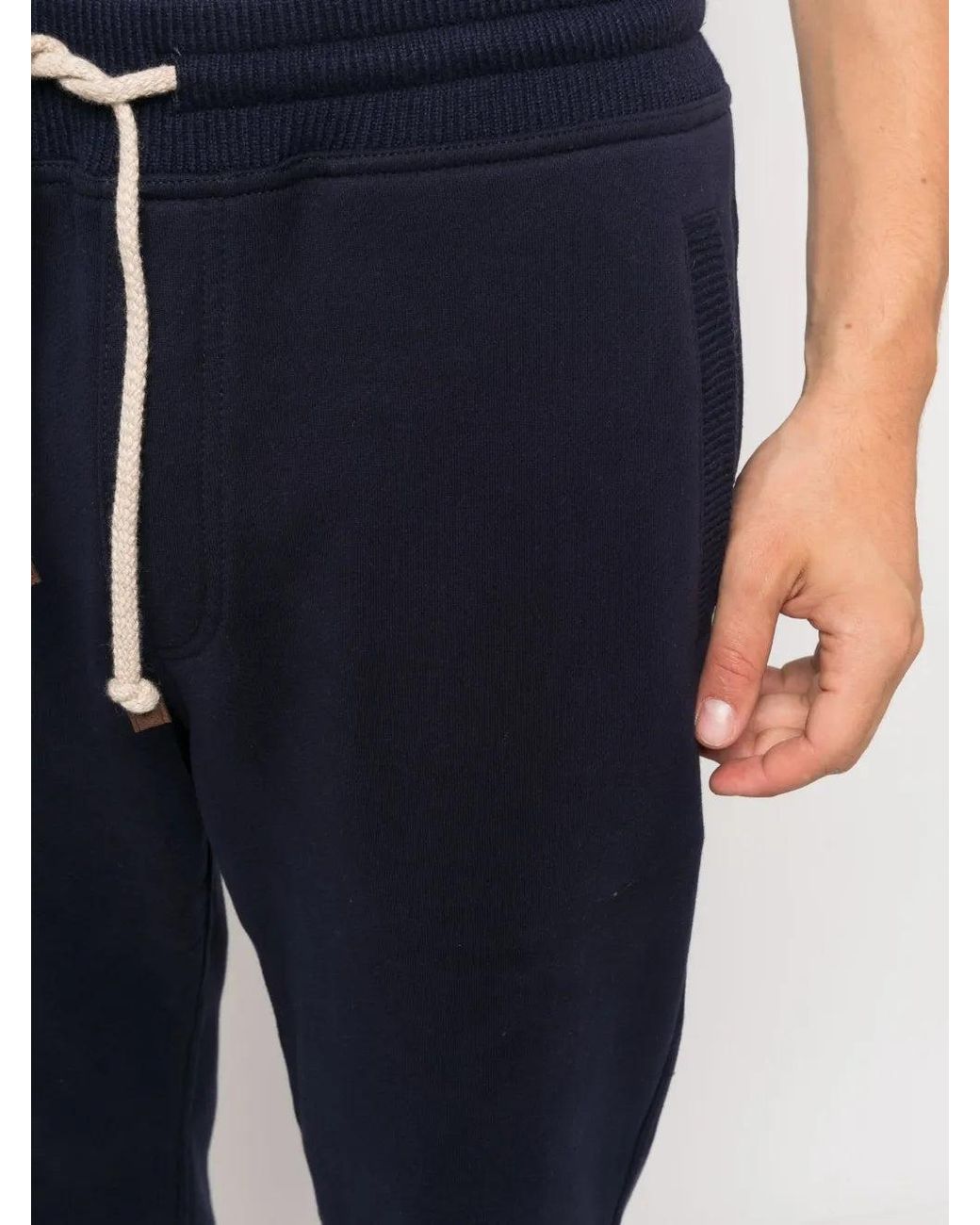 Brunello Cucinelli Blue Knit Drawstring Trousers for men