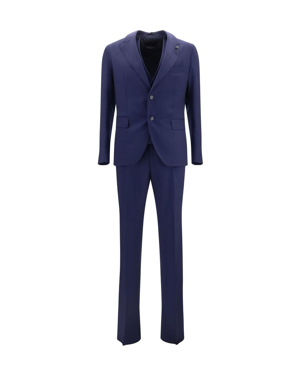 Lardini Blue Wool Suit With Double-Breasted Jacket And Vest Merino Ovis Aries Suits for men