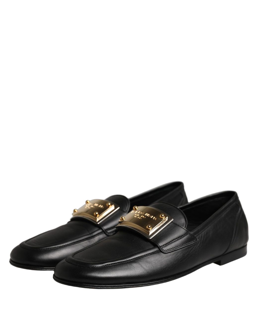 Dolce & Gabbana Black Leather Logo Plaque Loafers Shoes Calf for men