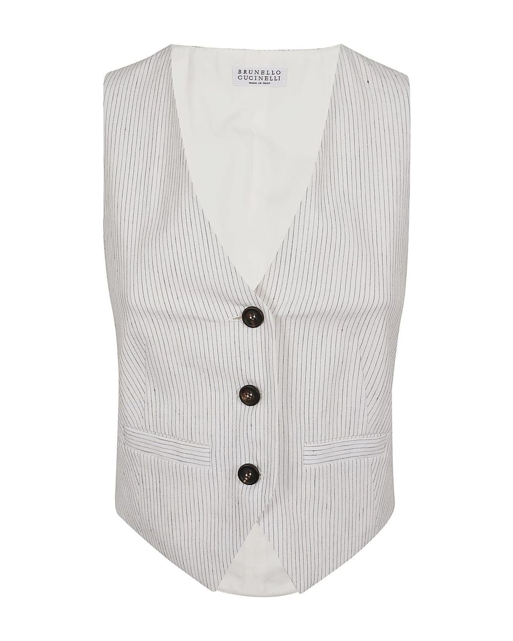 Brunello Cucinelli White Striped Tailored Vest