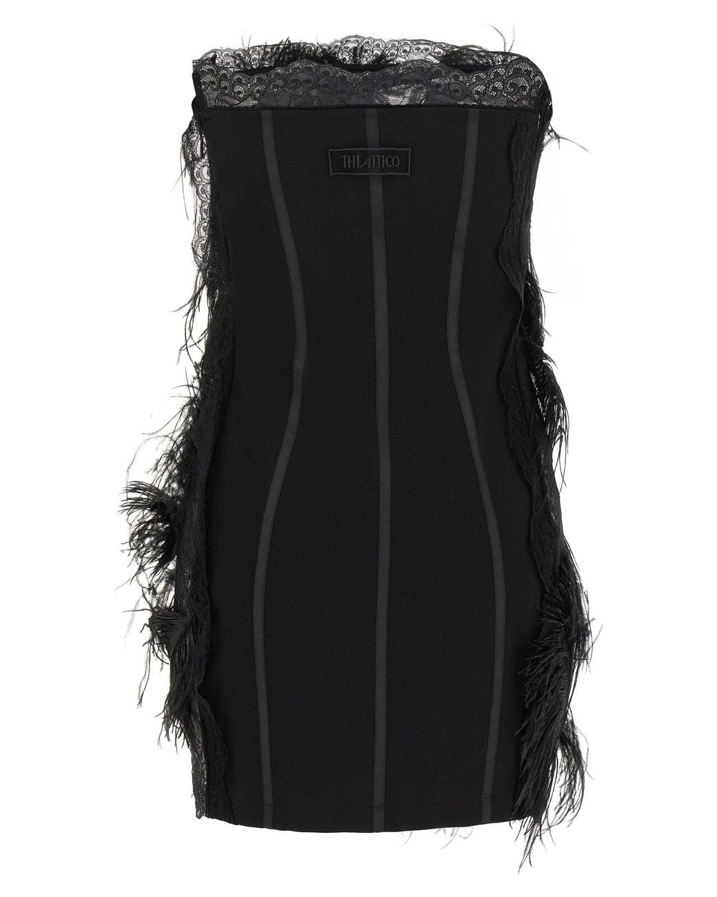 The Attico Black Ostrich Feather And Lace Dress