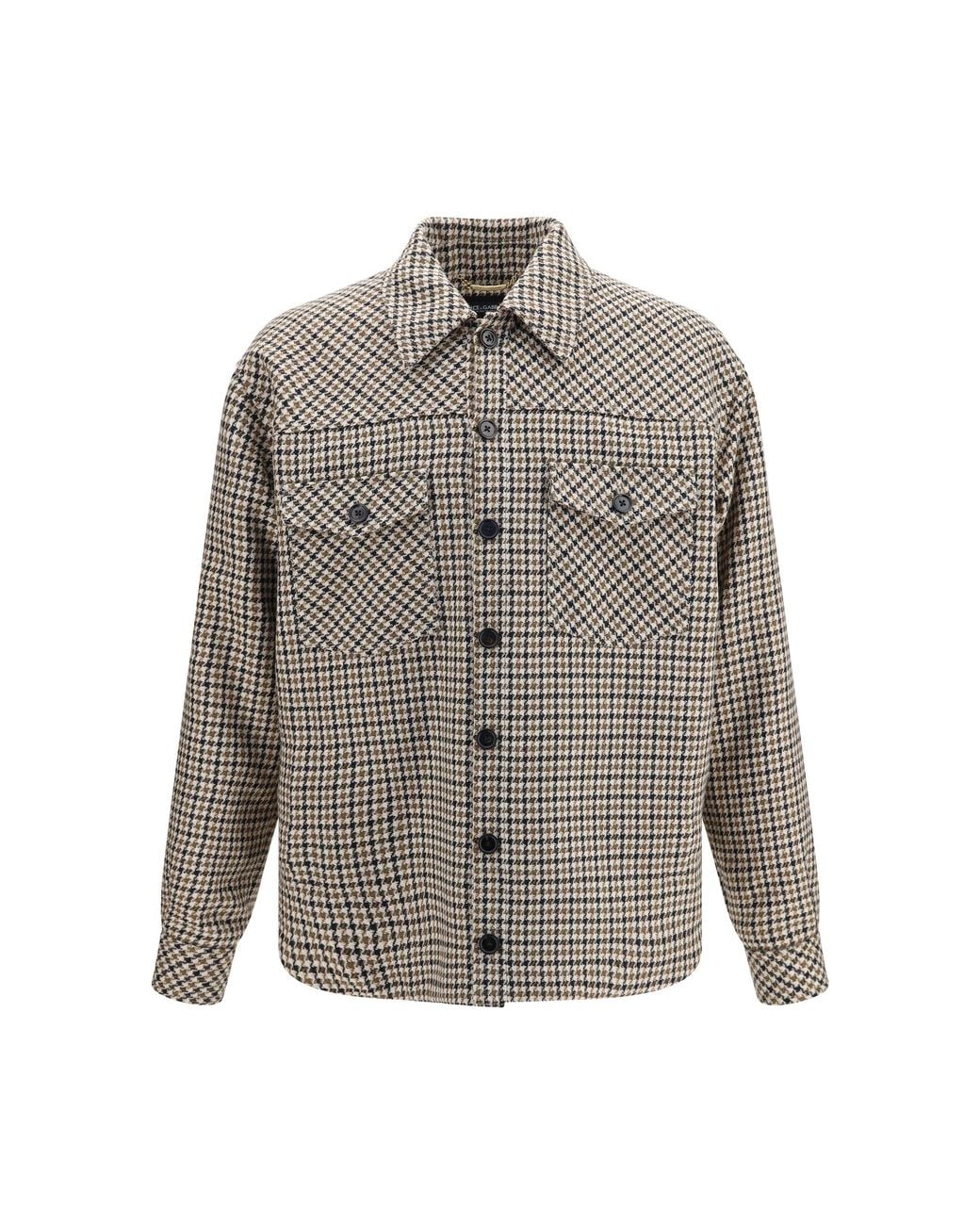 Dolce & Gabbana Gray Quilted Houndstooth Wool Jacket Shirt for men