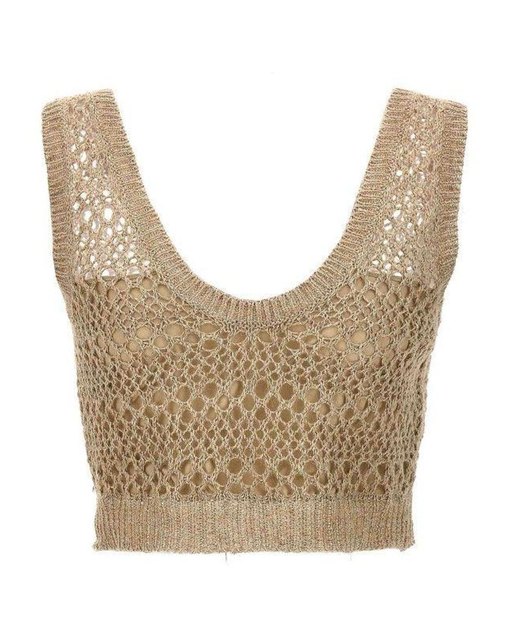 Brunello Cucinelli White Linen Silk Knit Top