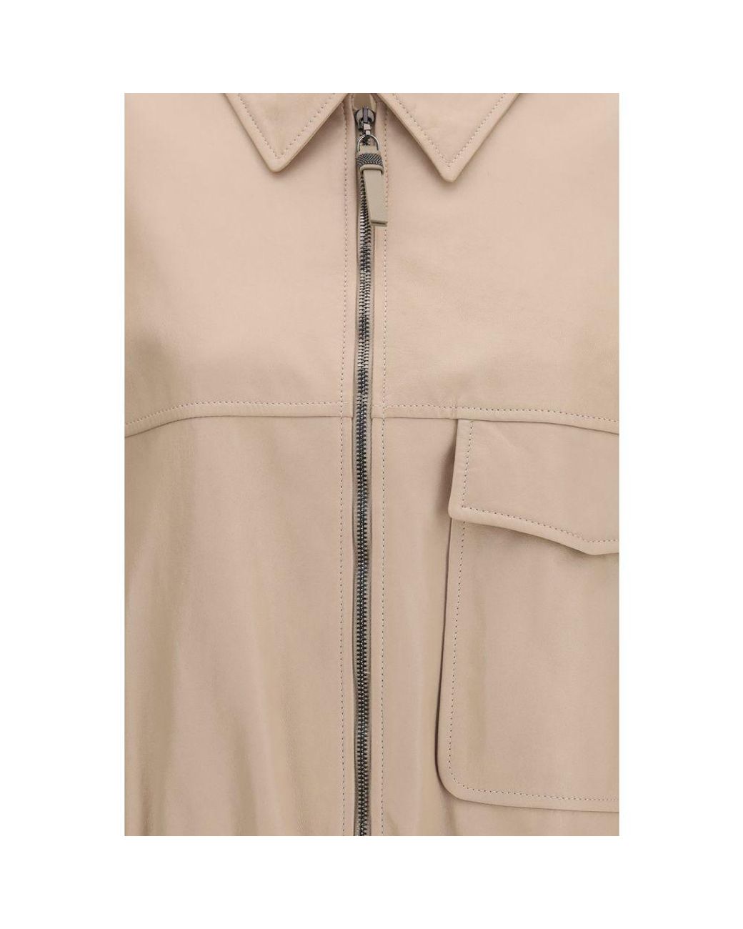 Brunello Cucinelli Natural Beige Leather Leather Jacket