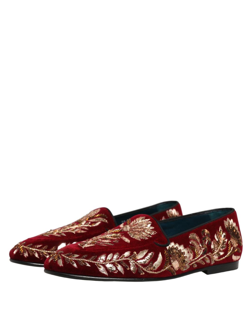Dolce & Gabbana Black Velvet Floral Embroidery Loafers Shoes Leather for men
