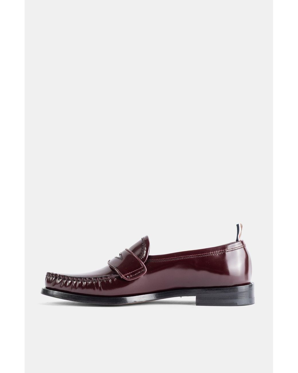 Thom Browne White Penny Varsity Burgundy Patent Leather Loafers